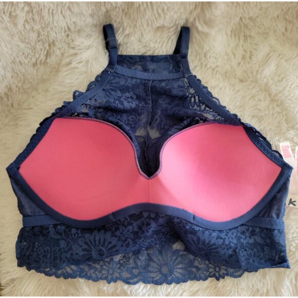 PINK Victoria's Secret Wildflower Lace Bralette Halter Neck Design Push Up -M - Picture 9 of 11